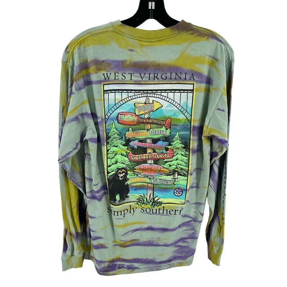 Simply Southern upcycled West Virginia Medium tie dye NEW NWT purple yellow stri